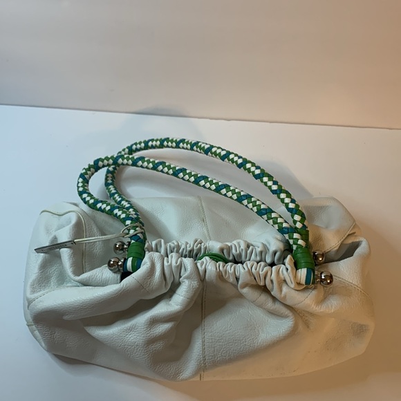 Elliot Lucca White Leather W/Breaded Handles Purse Very Beautiful Used - Picture 3 of 9